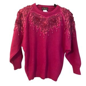 Vintage 80’s beaded and ribbon lambswool sweater